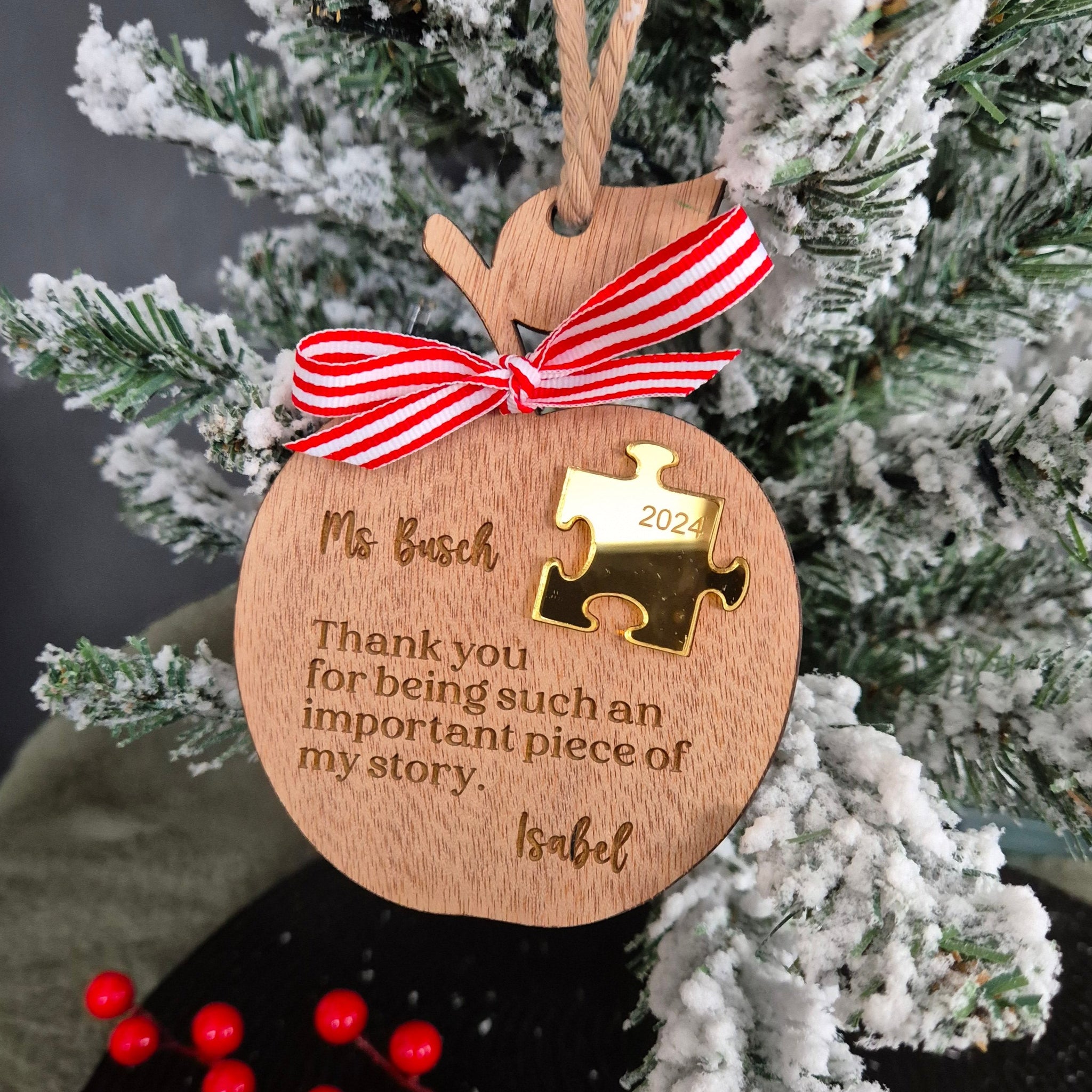 Thank you for being such an important piece of my story | Teacher Christmas Ornament