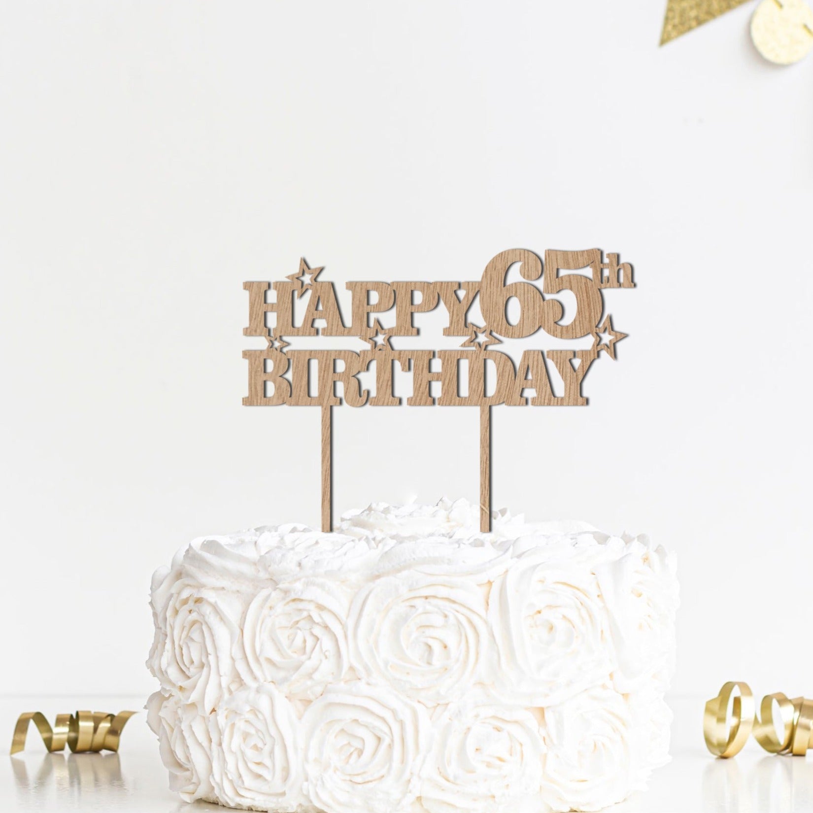 Happy 65th Birthday Cake Topper with Stars