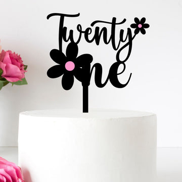 Twenty One Cake Topper - The One is the shape of a daisy