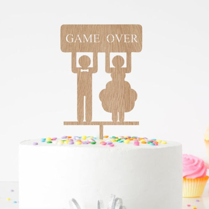 Game Over Wedding Cake Topper in Wood