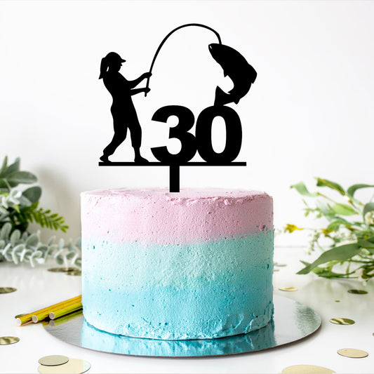 Woman Fishing Cake Topper (any age available)