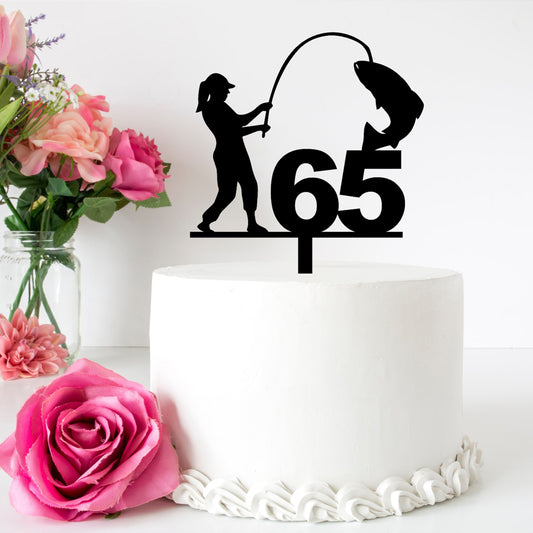 Woman Fishing Cake Topper (any age available)